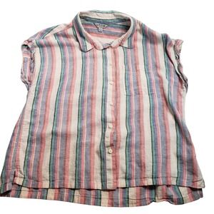 Orvis Classic Collection Button Down Shirt Womens L Multi Color Striped Linen‎